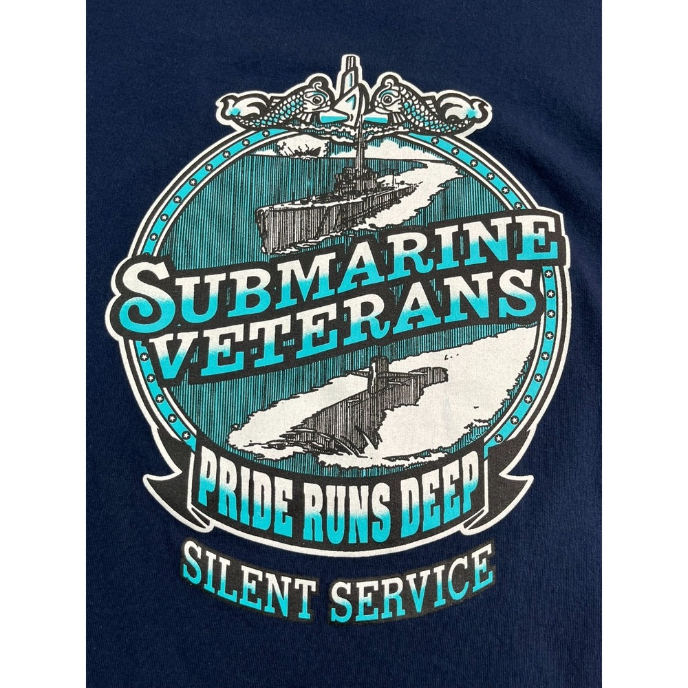 Navy Submarine Veterans Mens 2XL Blue T‎ Shirt Graphic Print Front and Back